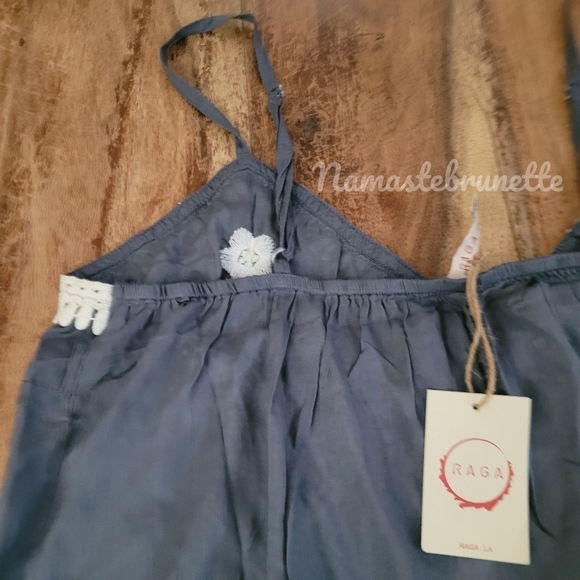 NWT Boho Blue Embroidered & Beaded Babydoll Tank Top - Picture 8 of 15